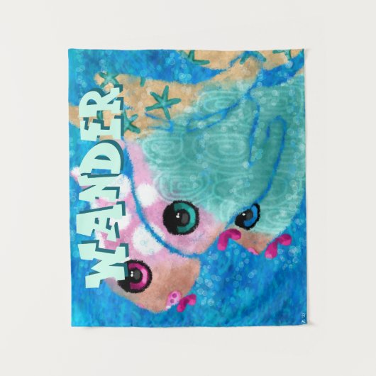 Whimsical Abstract Fish Trio Blue Personalized タペストリー (正面)