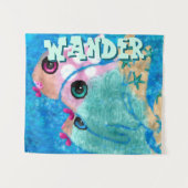 Whimsical Abstract Fish Trio Blue Personalized タペストリー (正面(横))