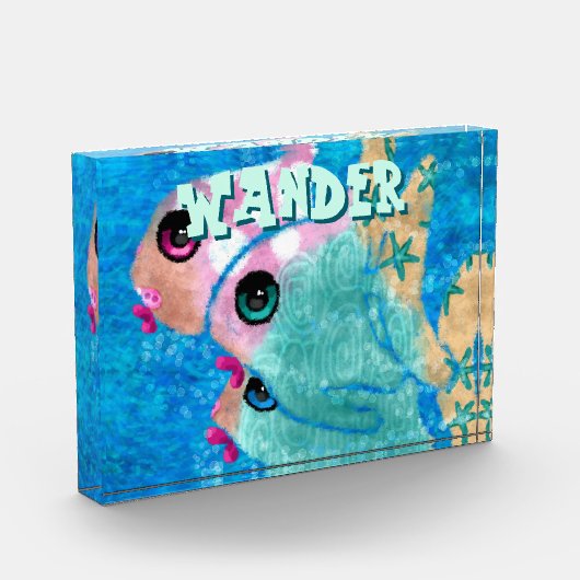 Whimsical Abstract Fish Trio Blue Personalized フォトブロック (左)