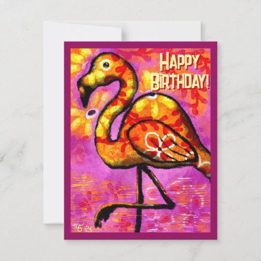 Whimsical Abstract Flamingo Birthday Card (正面)