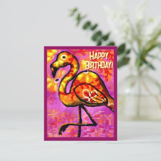 Whimsical Abstract Flamingo Birthday Card (スタンド正面)