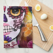 Whimsical Abstract Floral Hippie Sugar Skull キッチンタオル (四つ折り)