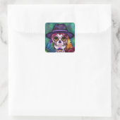 Whimsical Abstract Floral Hippie Sugar Skull スクエアシール (バッグ)