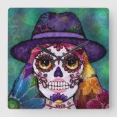 Whimsical Abstract Floral Hippie Sugar Skull スクエア壁時計 (正面)