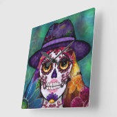 Whimsical Abstract Floral Hippie Sugar Skull スクエア壁時計 (傾斜)