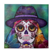 Whimsical Abstract Floral Hippie Sugar Skull タイル (正面)