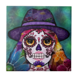 Whimsical Abstract Floral Hippie Sugar Skull タイル