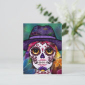Whimsical Abstract Floral Hippie Sugar Skull ポストカード (スタンド正面)