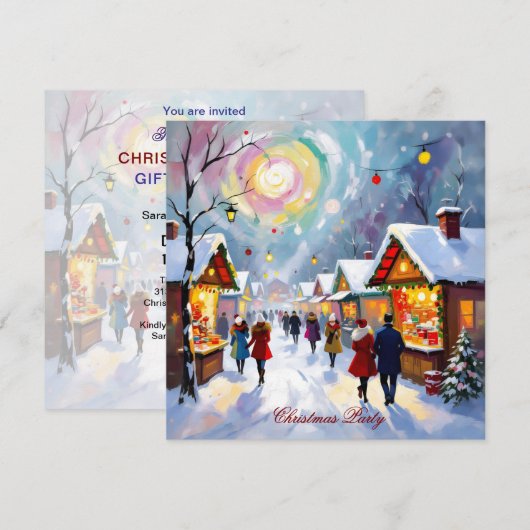 Whimsical Abstract Holiday Market Christmas Party 招待状 (正面/裏面)