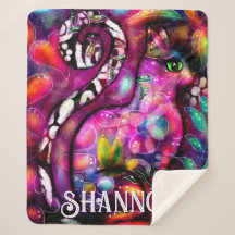 Whimsical Abstract Kitty Cat Floral Personalized