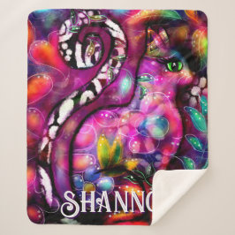 Whimsical Abstract Kitty Cat Floral Personalized シェルパブランケット