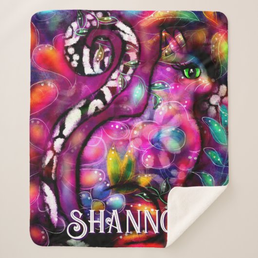 Whimsical Abstract Kitty Cat Floral Personalized シェルパブランケット (正面)