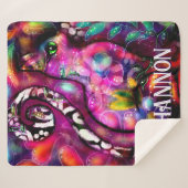 Whimsical Abstract Kitty Cat Floral Personalized シェルパブランケット (正面(横))