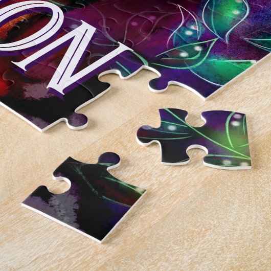 Whimsical Abstract Kitty Cat Floral Personalized ジグソーパズル (側面)