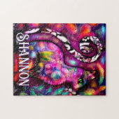 Whimsical Abstract Kitty Cat Floral Personalized ジグソーパズル (横)