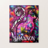 Whimsical Abstract Kitty Cat Floral Personalized ジグソーパズル (縦)