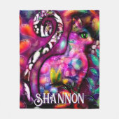 Whimsical Abstract Kitty Cat Floral Personalized フリースブランケット (正面)