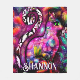 Whimsical Abstract Kitty Cat Floral Personalized フリースブランケット