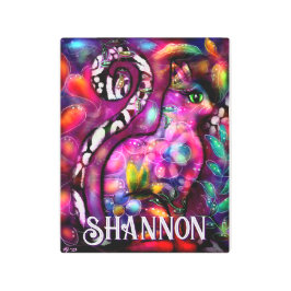 Whimsical Abstract Kitty Cat Floral Personalized メタルプリント