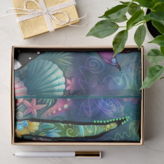 Whimsical Abstract Mermaid Nautical Teal Decoupage 薄葉紙 (ギフト)