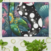 Whimsical Abstract Mermaid Nautical Teal Seashells キッチンタオル (折り畳み)