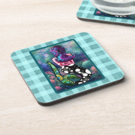 Whimsical Abstract Mermaid Nautical Teal Seashells コースター