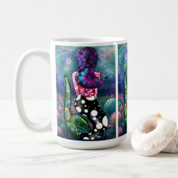 Whimsical Abstract Mermaid Nautical Teal Seashells コーヒーマグカップ