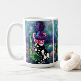 Whimsical Abstract Mermaid Nautical Teal Seashells コーヒーマグカップ