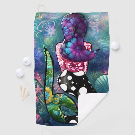 Whimsical Abstract Mermaid Nautical Teal Seashells ゴルフタオル (インサイチュ)
