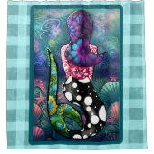 Whimsical Abstract Mermaid Nautical Teal Seashells シャワーカーテン (正面)