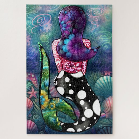Whimsical Abstract Mermaid Nautical Teal Seashells ジグソーパズル (縦)