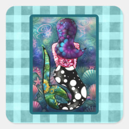 Whimsical Abstract Mermaid Nautical Teal Seashells スクエアシール