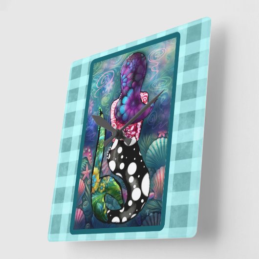 Whimsical Abstract Mermaid Nautical Teal Seashells スクエア壁時計 (傾斜)