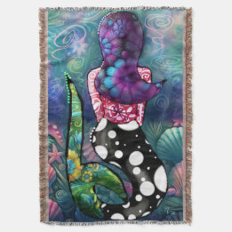 Whimsical Abstract Mermaid Nautical Teal Seashells スローブランケット