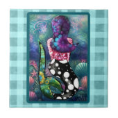 Whimsical Abstract Mermaid Nautical Teal Seashells タイル (正面)
