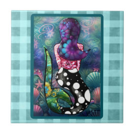 Whimsical Abstract Mermaid Nautical Teal Seashells タイル