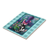 Whimsical Abstract Mermaid Nautical Teal Seashells タイル (側面)