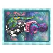 Whimsical Abstract Mermaid Nautical Teal Seashells テーブルクロス (正面(横))