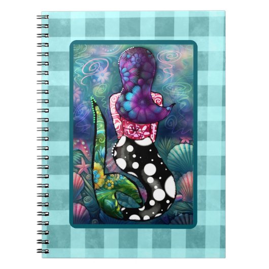 Whimsical Abstract Mermaid Nautical Teal Seashells ノートブック (正面)