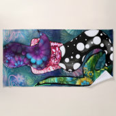 Whimsical Abstract Mermaid Nautical Teal Seashells ビーチタオル (正面)