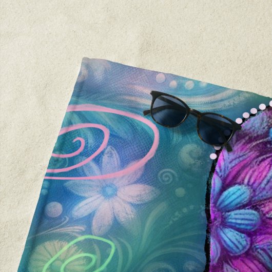 Whimsical Abstract Mermaid Nautical Teal Seashells ビーチタオル (インサイチュ)