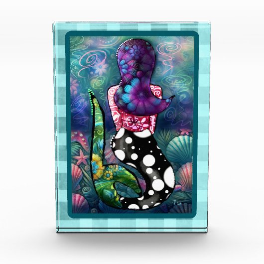 Whimsical Abstract Mermaid Nautical Teal Seashells フォトブロック (正面)