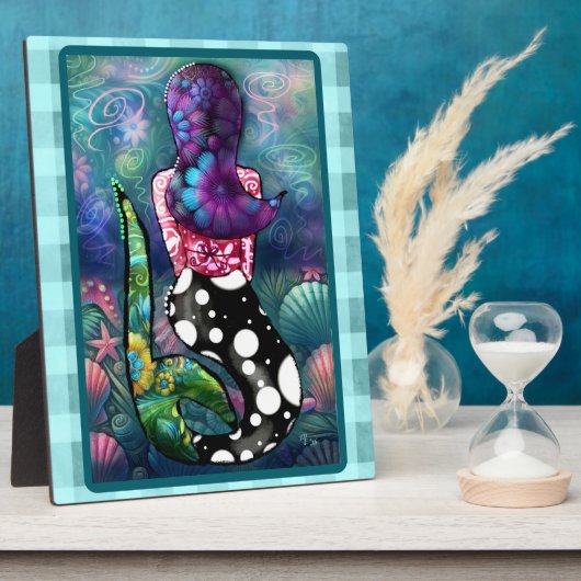 Whimsical Abstract Mermaid Nautical Teal Seashells フォトプラーク (側面)