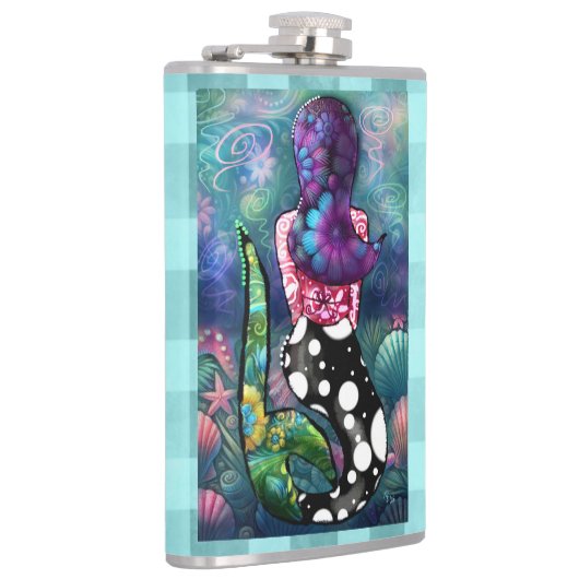 Whimsical Abstract Mermaid Nautical Teal Seashells フラスク (右)