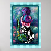 Whimsical Abstract Mermaid Nautical Teal Seashells ポスター (正面)