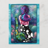 Whimsical Abstract Mermaid Nautical Teal Seashells ポストカード (正面)