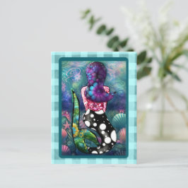 Whimsical Abstract Mermaid Nautical Teal Seashells ポストカード