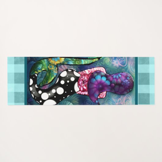 Whimsical Abstract Mermaid Nautical Teal Seashells ヨガマット (裏面(横))