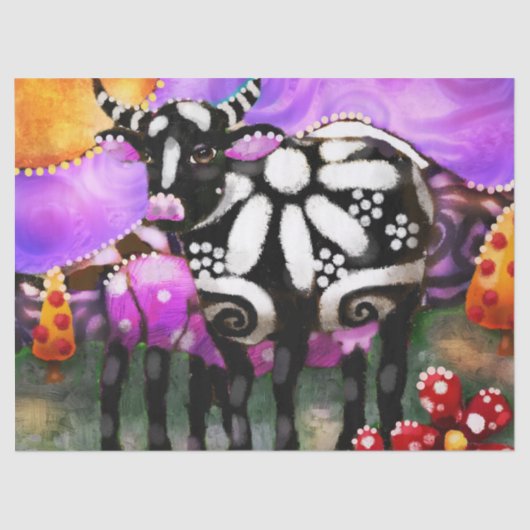Whimsical Abstract Momma & Baby Cow Decoupage 薄葉紙 (正面)