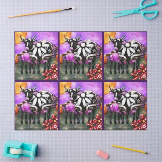 Whimsical Abstract Momma & Baby Cow Decoupage 薄葉紙 (クラフト)